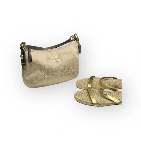 Coach ♕ Mia Lurex Signature C Top Handle Pouch Hobo Bag Handbag ♕ Light Khaki ♕ - Picture 15 of 16